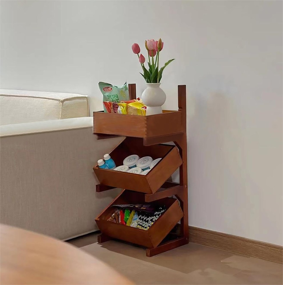 Fruit and Vegetable Storage Rack, 3-Tier Pull-Out Snack Stand Fruit Basket Stand