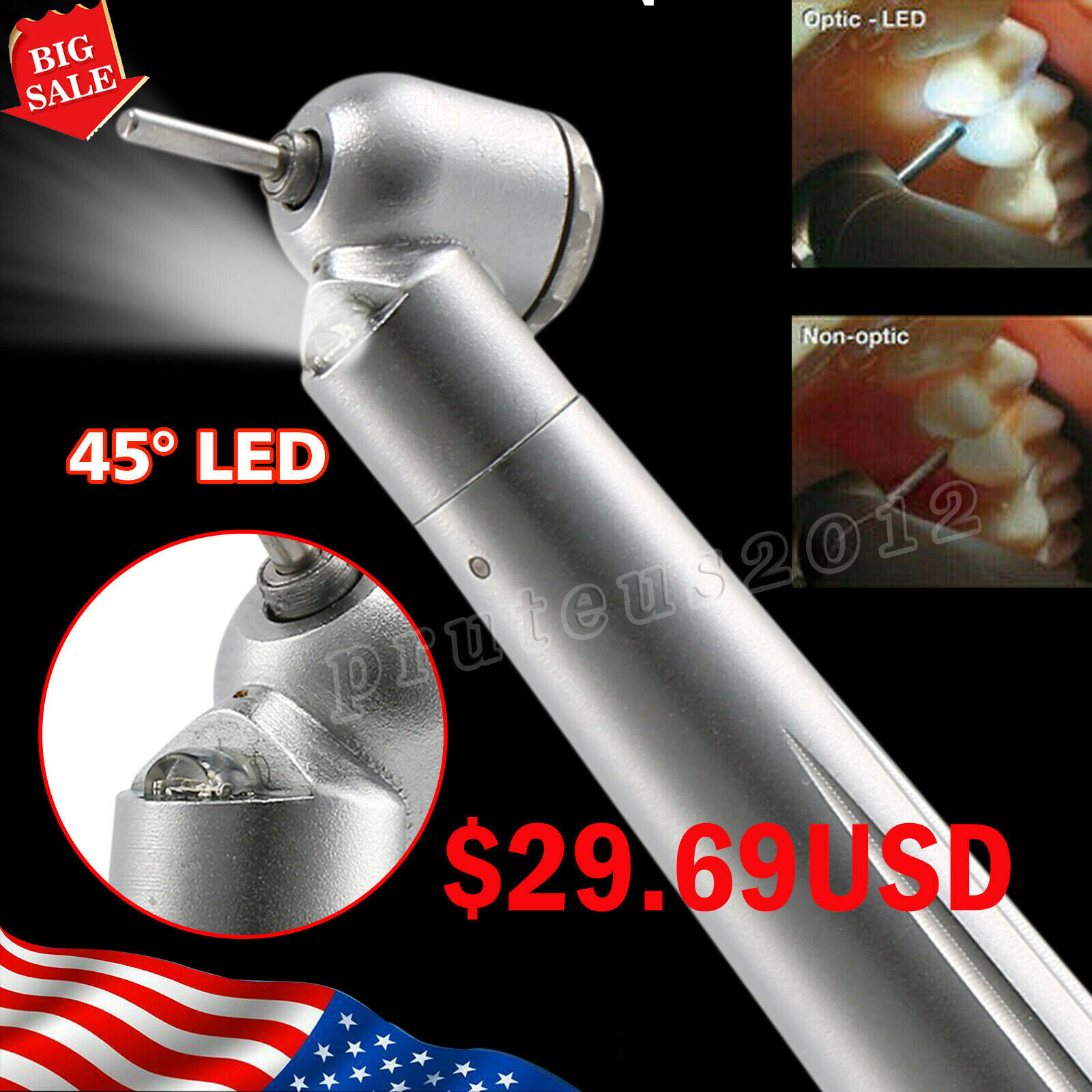 Dental 45 Degree Surgical High Speed Handpiece Led E-generator Push Button 4Hole