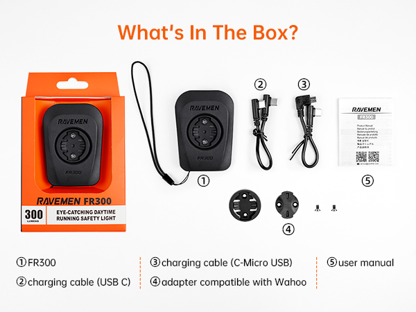 RAVEMEN FR300 for Garmin Wahoo Bicycle Head Light Bike Front Flashing Lighting