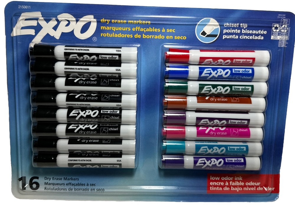 Expo Low Odor Dry Erase Markers, Chisel Tip, Assorted, 16 Count