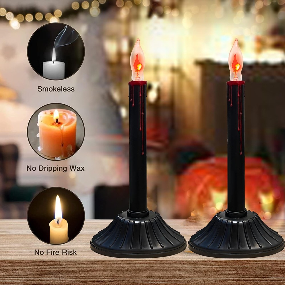 2 Pack Halloween Electric Window Candles, Black 1 Light(2 Pack),