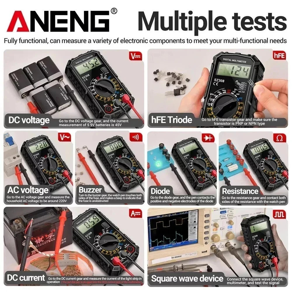 Portable Digital Multimeter AC DC Voltmeter Ammeter Ohmmeter Volt Tester Meter