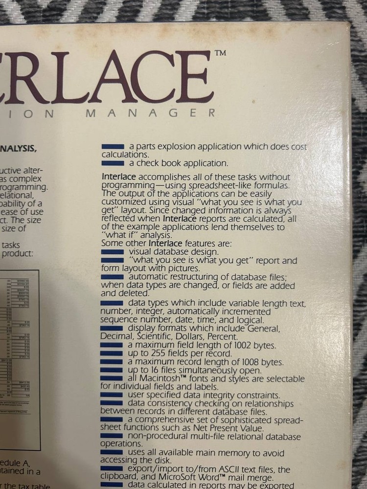 Interlace Information Manager Macintosh Software Complete Boxed w/ Disks