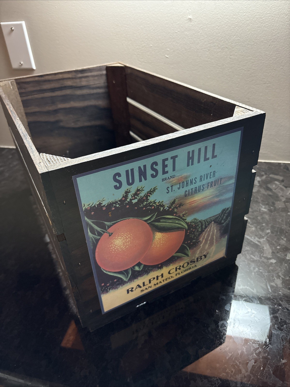 Vintage Wood Fruit Crate Sunset Hill Ralph Crosby San Mateo Florida 18 X 11 X 10