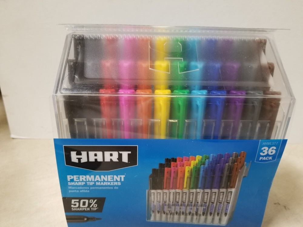 Hart Permanent Sharp Tip Markers Multi Color 36 Pack Set