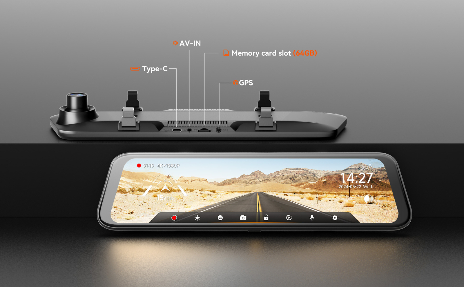 WOLFBOX 4K 12" Mirror Dash Cam Front and Rear Inside, 5G WiFi, Free 64GB SD