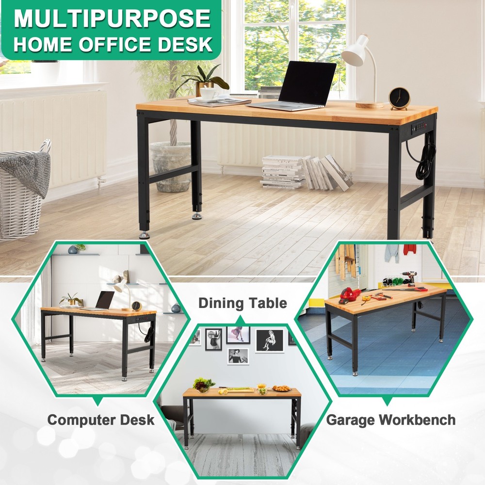 HABUTWAY Height Adjustable Workbench, 60"x20" 2000 Lbs Capacity Solid Wood Work