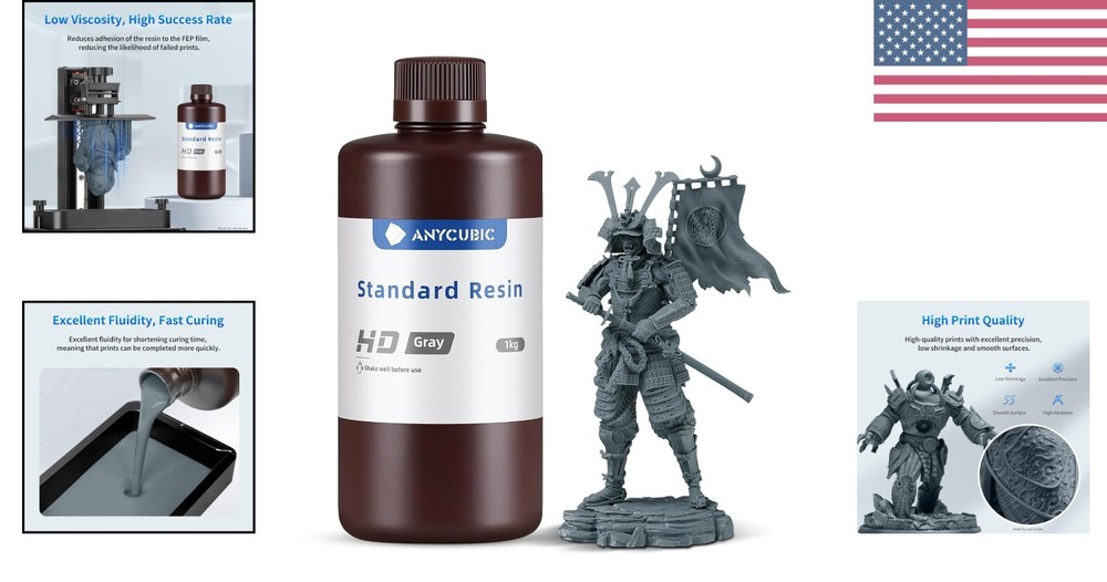 Upgraded 8K 3D Printer Resin - High Precision, Quick Curing & Durable HD Gray