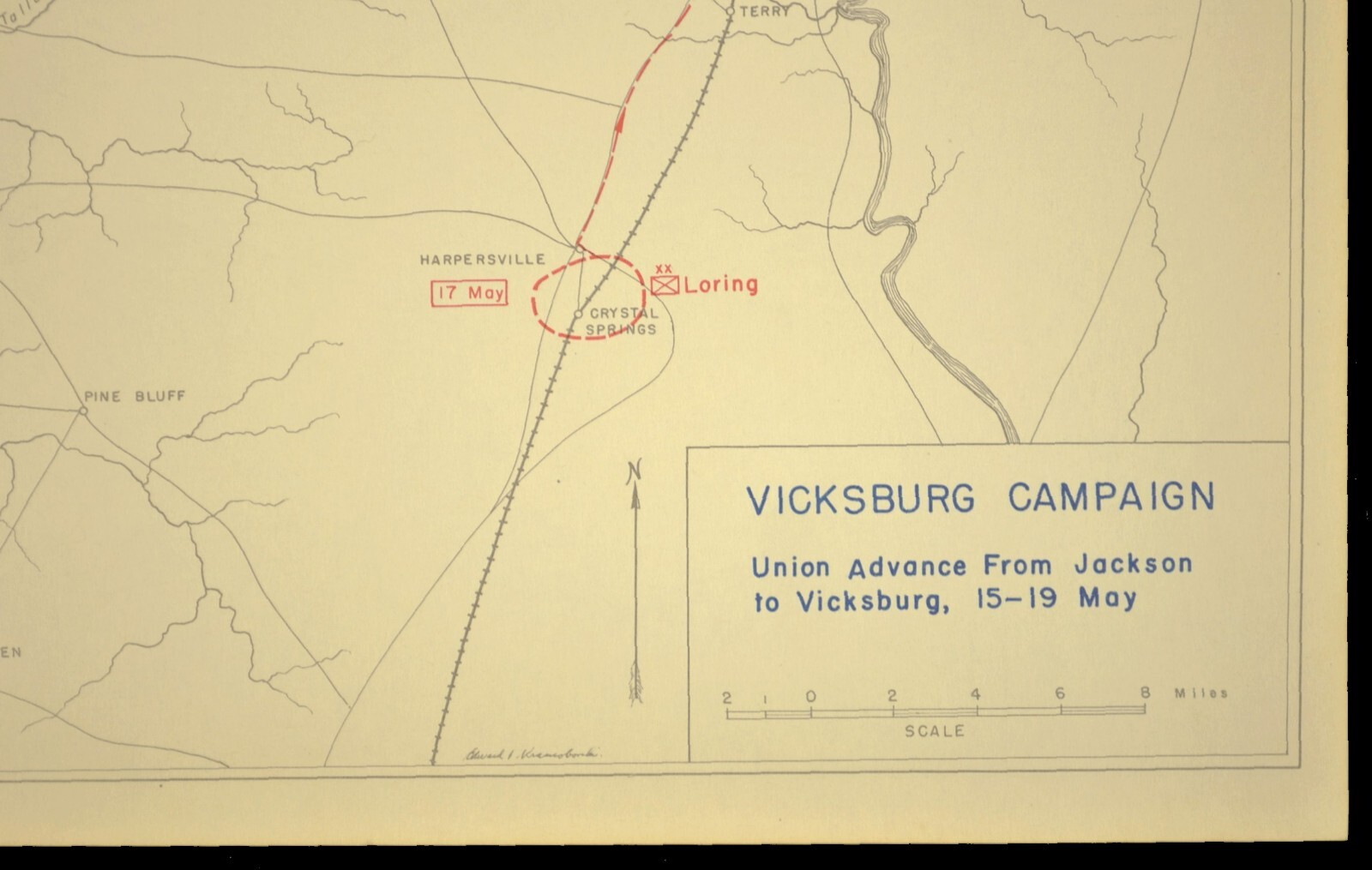Civil War Map Union Advance to Vicksburg Campaign Mississippi Grant Pemberton