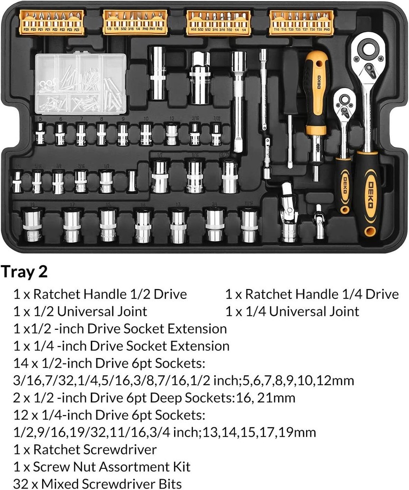 258 Piece Tool Kit with Rolling Tool Box Socket Wrench Hand Tool Set