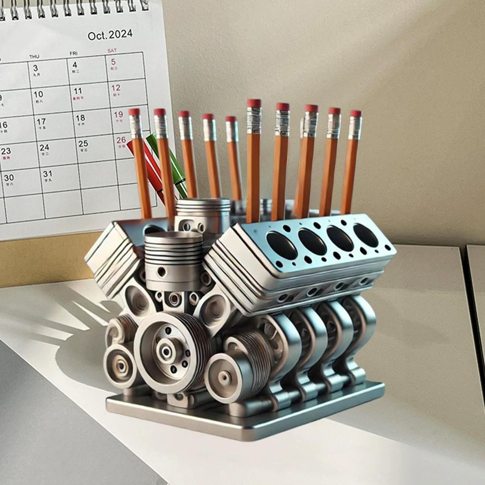 Pen Holder with V8 Engine Engine Block Pencil Organizer Storage Desktop Decor
