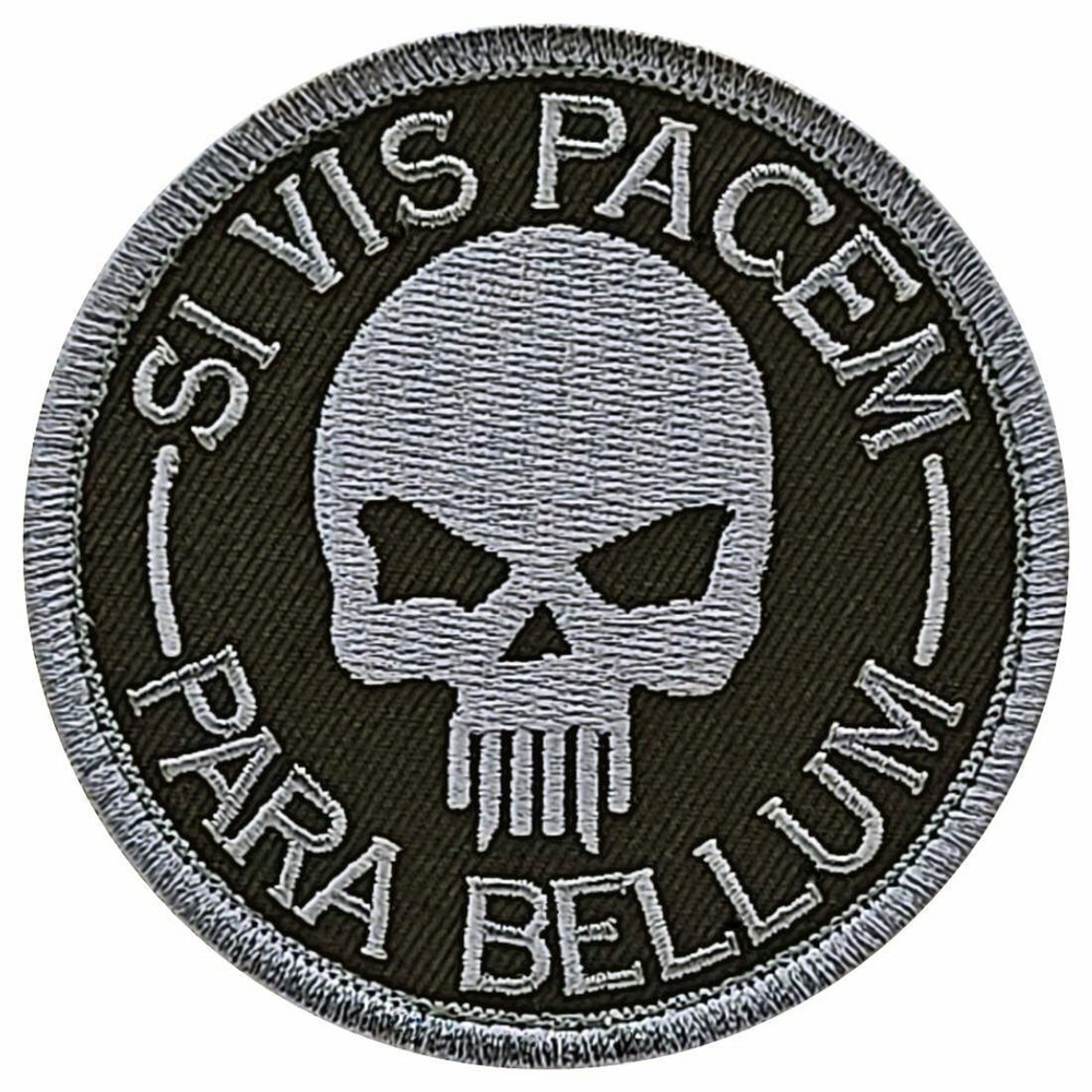 SI VIS PACEM PARA BELLUM SKULL MORALE PATCH || 2PC HOOK BACKING 3"X3"