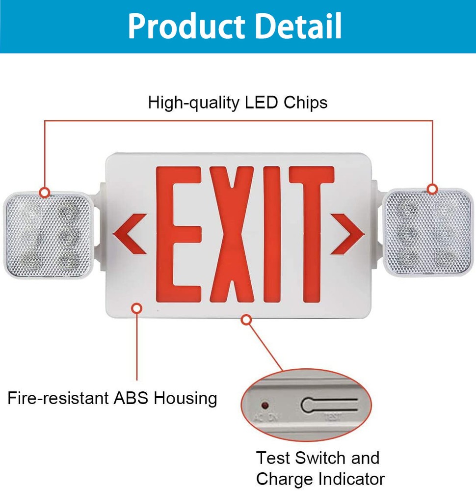 6PACK LED Exit Sign Emergency Light w/Battery Backup Adjustable Square Head
