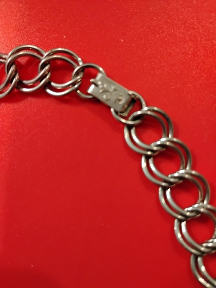 Silvertone Double Ring Link Necklace Choker