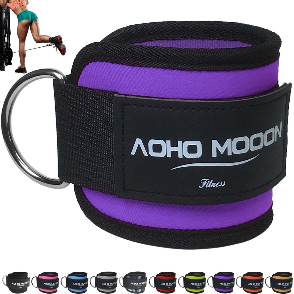 AOHO MOOON (Pair) Comfortable Adjustable Ankle Straps for Cable Purple