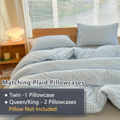 Comforter Set, Light Bedding Comforter Sets, Blue Grid Bed Queen Blue Gingham