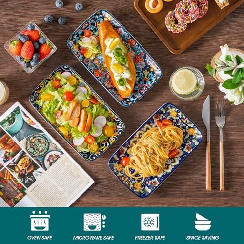 Simi 6-Piece Ceramic Salad Plates Set - Rectangular Dessert Plates 8.5 Inch