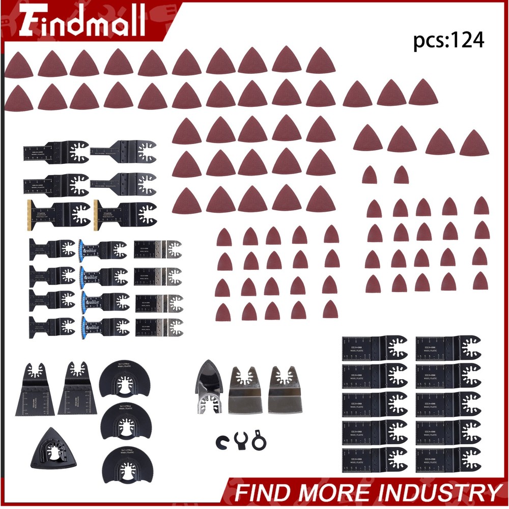 Findmall 124pc Titanium Oscillating Blade Set Multi-Tool Blades with Sandpaper