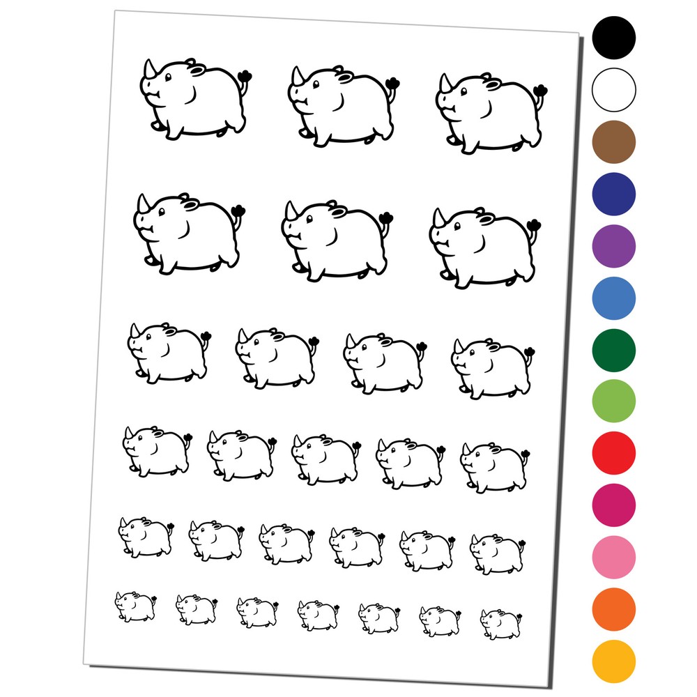 Chubby Round Rhino Temporary Tattoo Water Resistant Set