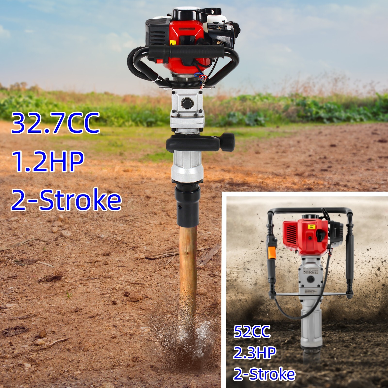 1.2HP/2.3HP 2 Stroke T Post Fence Farm Push Pile Gasoline Powered Pile Machine