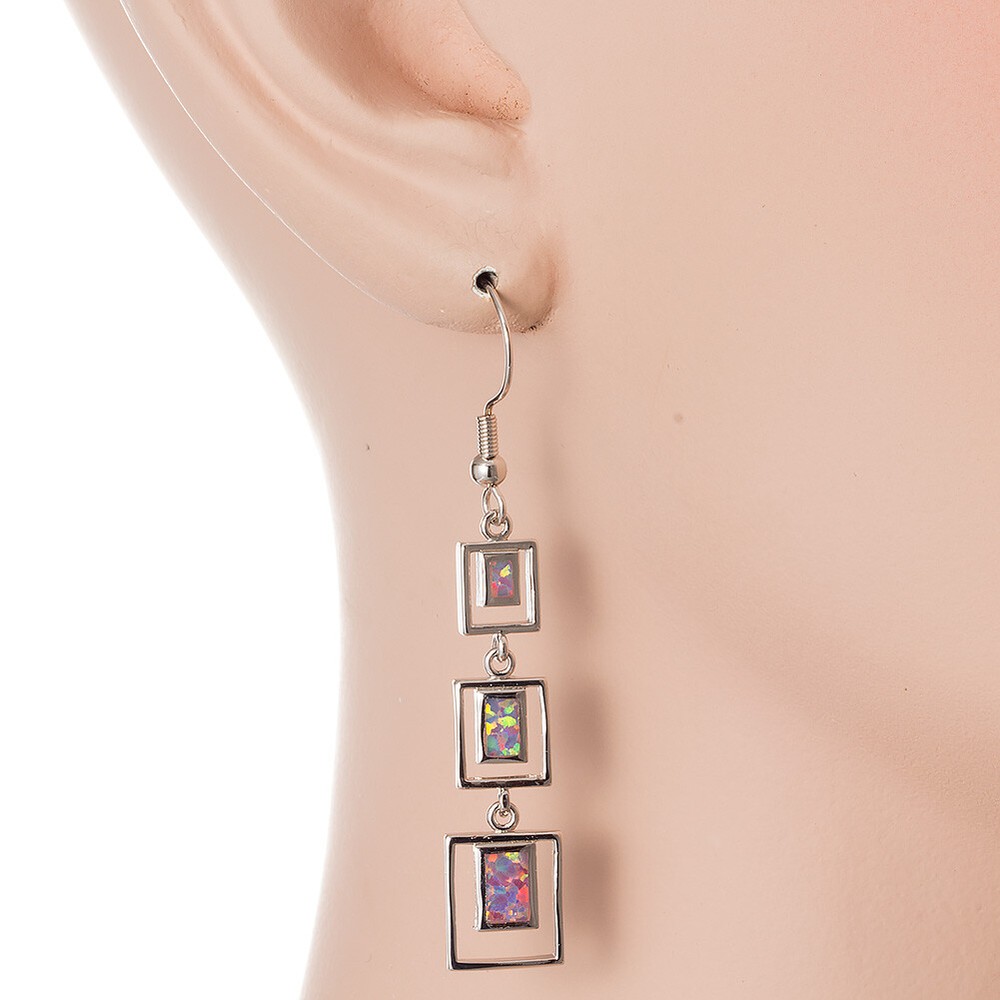 3 Rectangle Shape Lavender Purple Fire Opal Silver Jewelry Dangle Drop Earrings