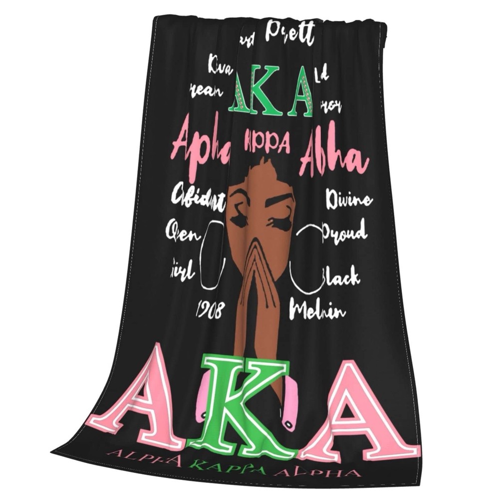 AKA  Sorority Throw Blanket Black Pink Green Graphic Rectangular