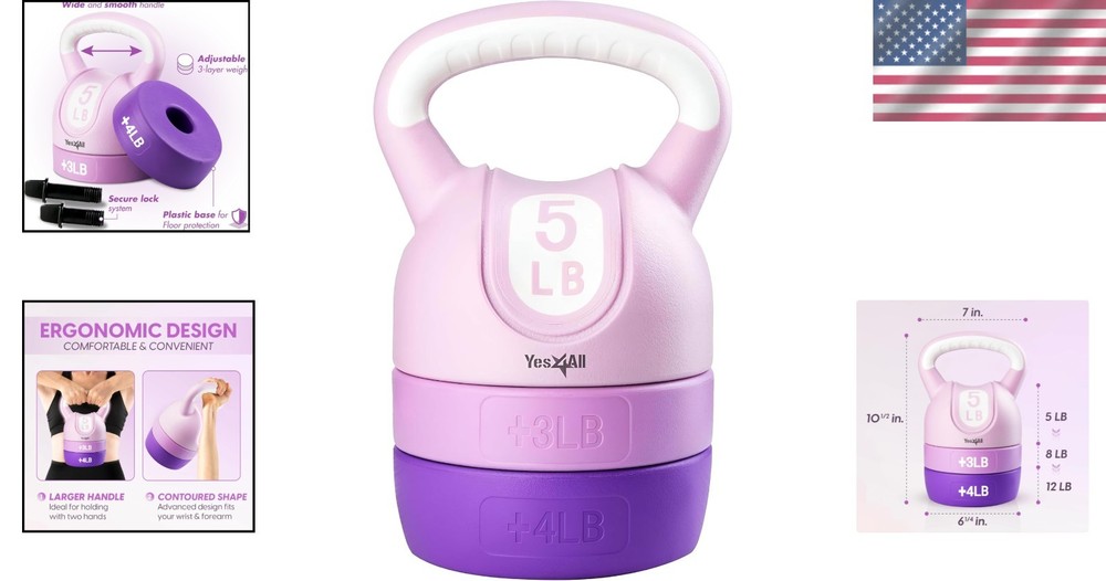 Adjustable Kettlebell Set 5-12 lbs for Versatile Strength Training - Purple