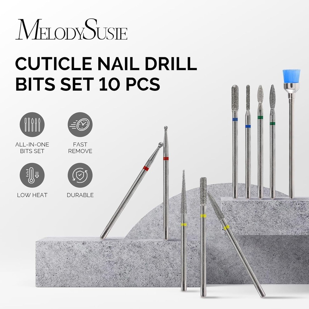 10-Piece Diamond Nail Drill Bits Set - Precision for Perfect Manicure & Pedicure