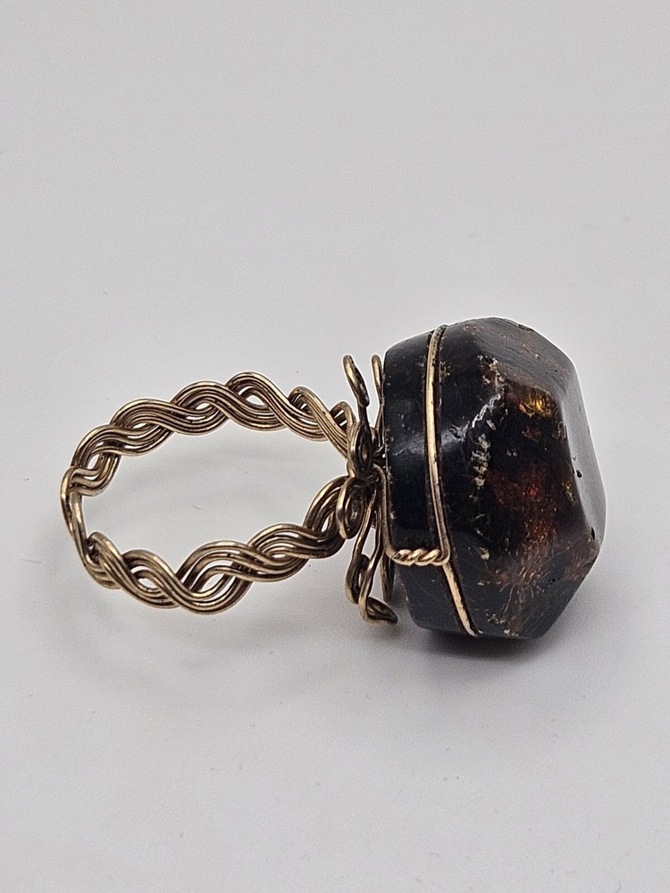 Handcrafted Amber Braided Wire Ring Size 9