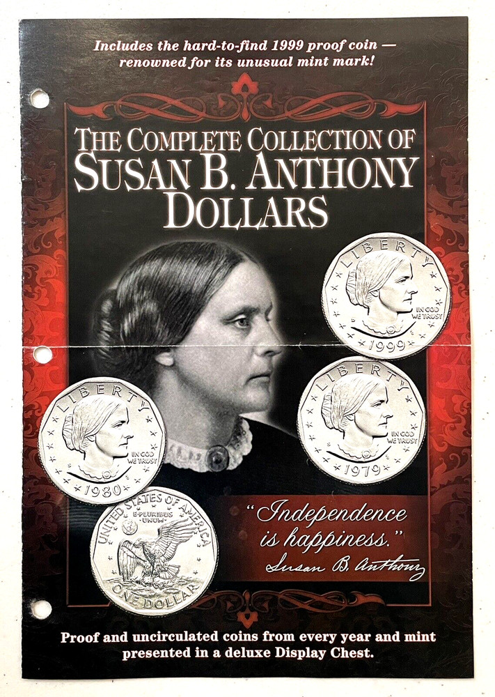 Susan B. Anthony Coins, The Complete Uncirculated Collection Includes 1999 Proof