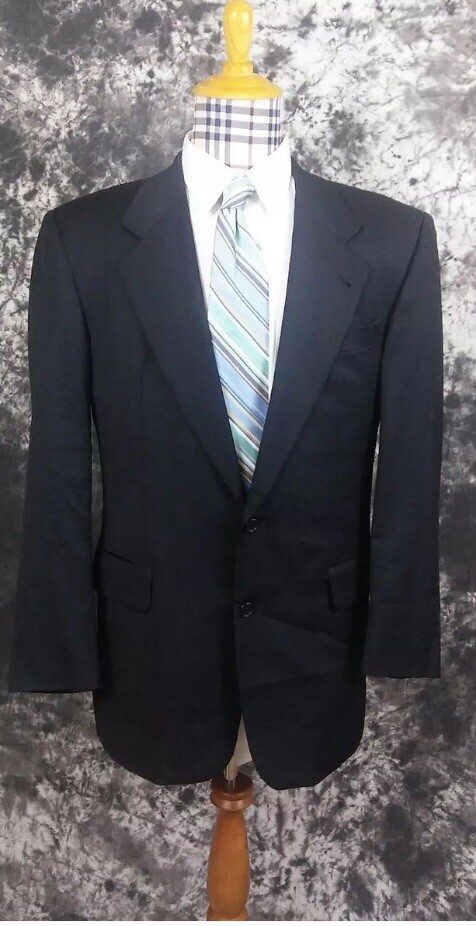 Mens 42L Hugo Boss Solid Black Button Suit Coat