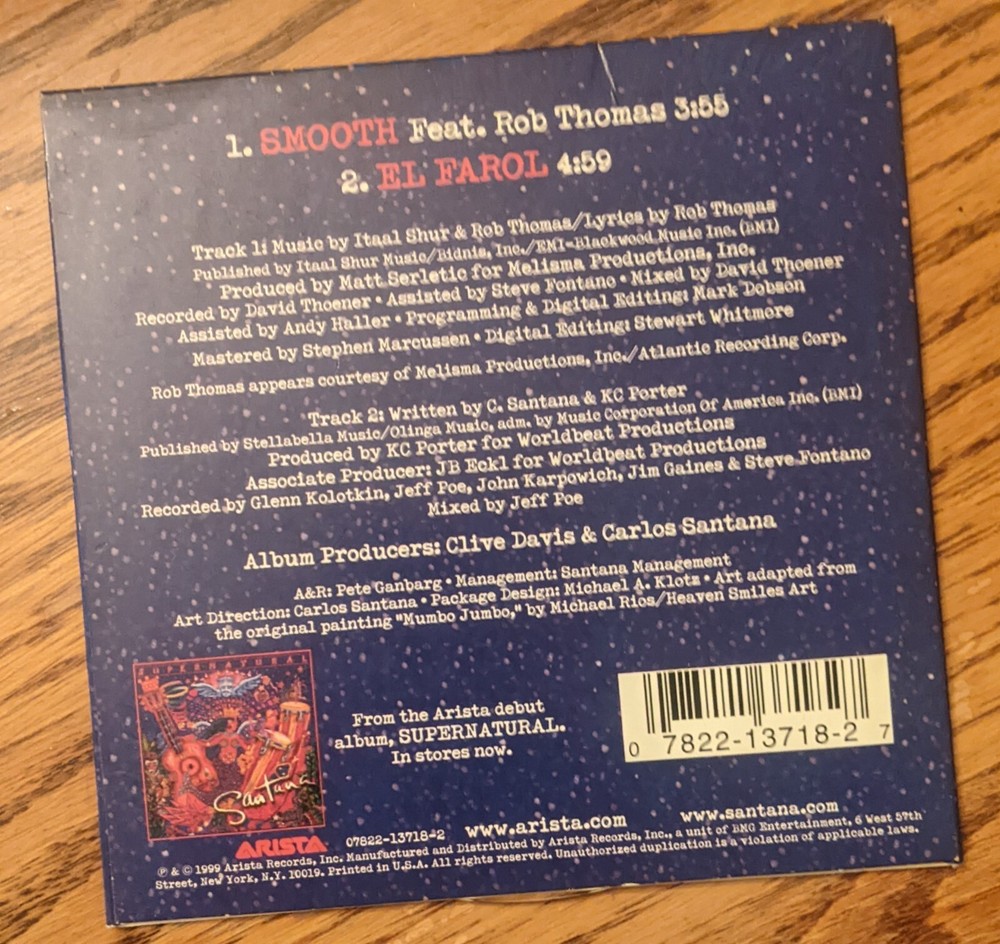 CARLOS SANTANA signed autograph 'SMOOTH' cd single (Rob Thomas)