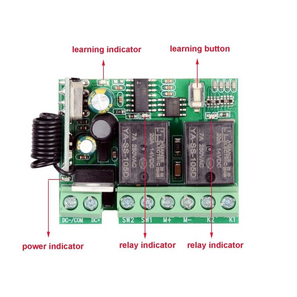 DC 8V 12V 24V 36V Motor Remote Control Switch for Control Linear Actuator, 433Mh