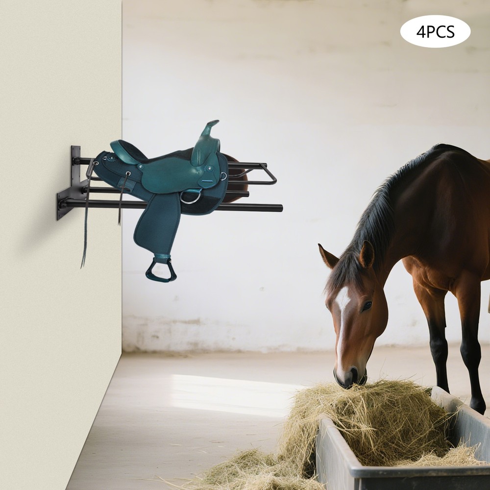 4 Saddle Racks Saddles Display Shelf with Double Pad Bars Wall Mounted Stable