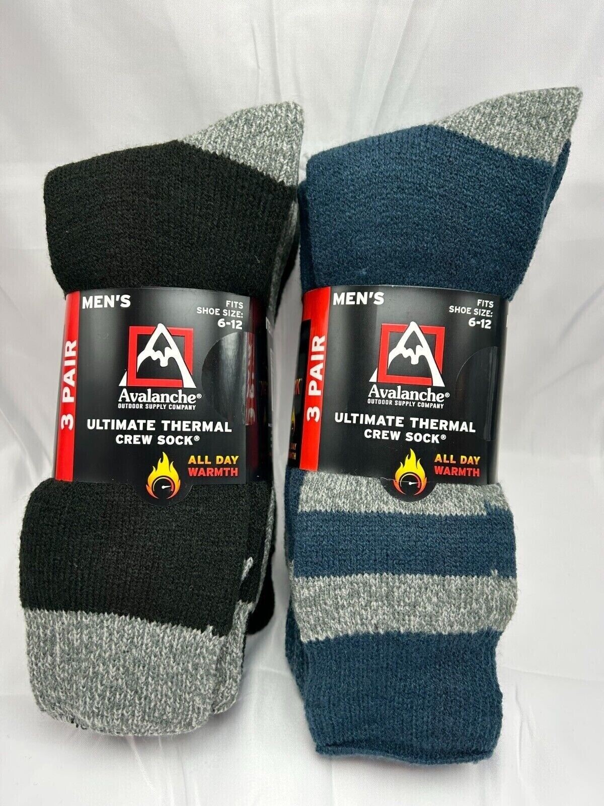 Lot of 6 PAIRS AVALANCHE MEN ULTIMATE THERMAL CREW SOCKS 6-12 SHOE SIZE