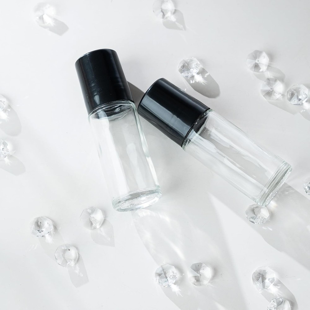 2 PCS Empty Glass Roller Bottles Plastic Ball ，Deodorant Roll On clear