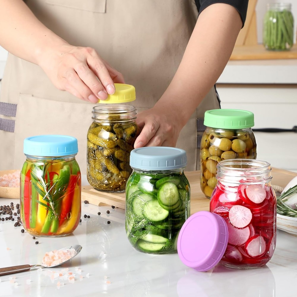 12 Pack Plastic Mason Jar Lids - Multicolor & Dishwasher Safe for Kitchen Use