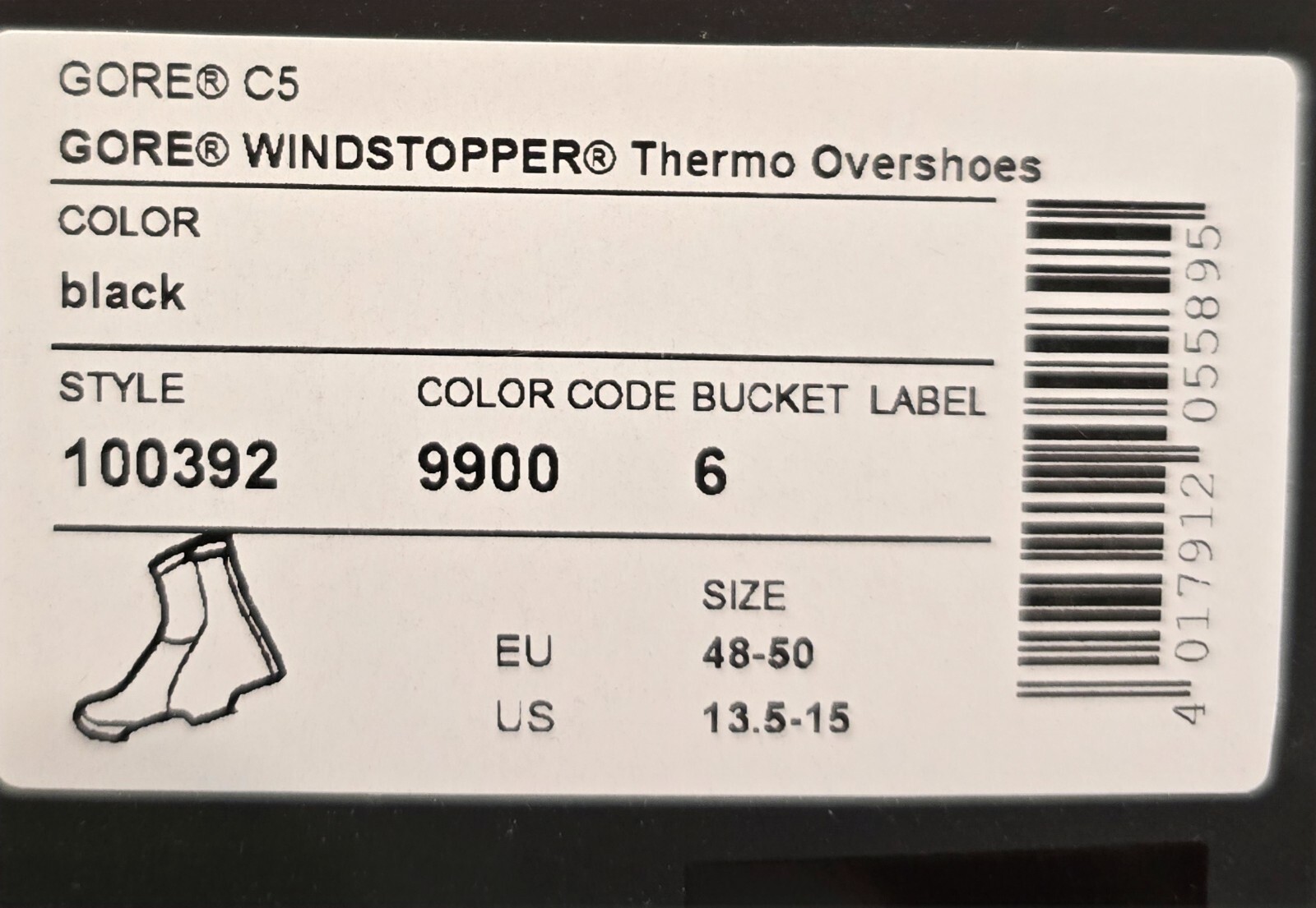 100392 Gore Windstopper Thermo Overshoes XXL 13.5-15 Black SHI Incl.