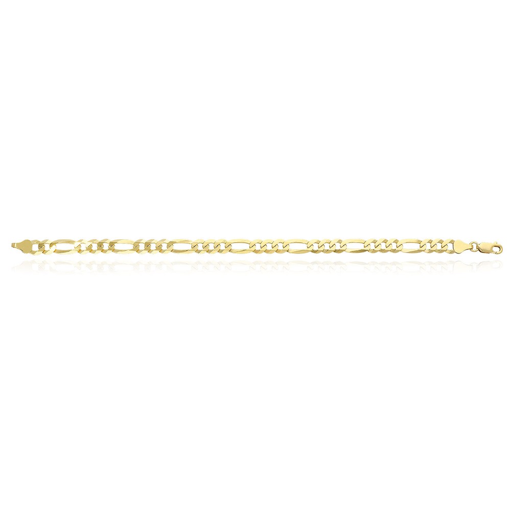 Solid 18K Yellow Gold Over Silver 6.2mm Figaro Bracelet 8"-9"