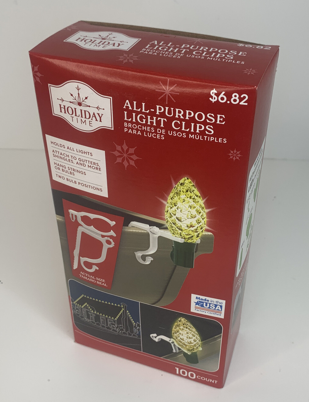 Holiday Time Light Clips All-Purpose Christmas Light Hooks 100 Clips Per Box New