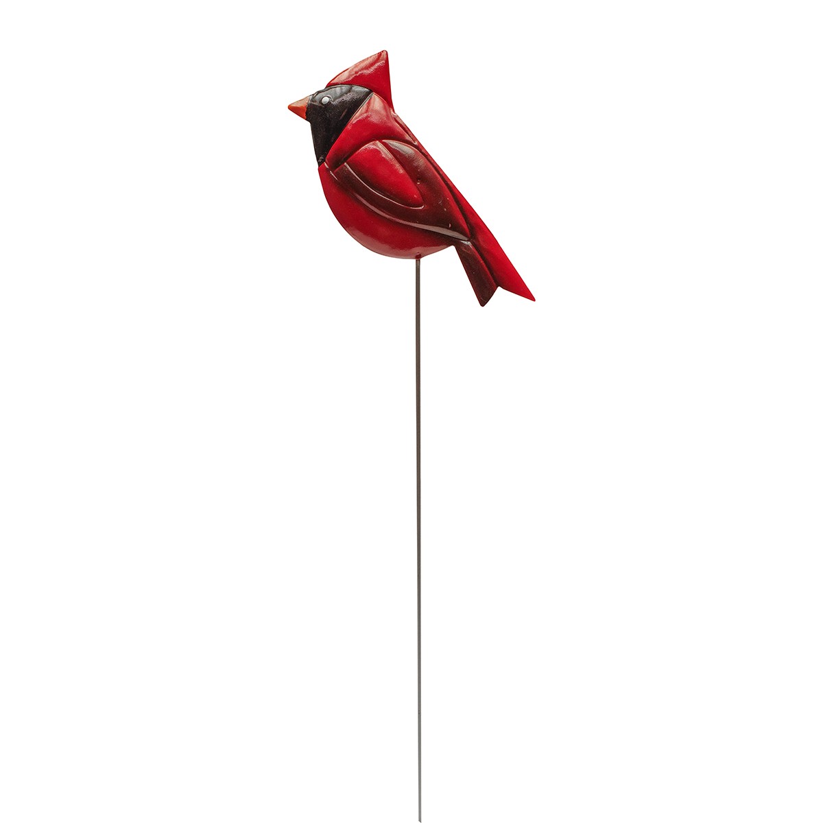 Red Cardinal Pot Plant Stake Painted Metal Bird 3D Yard Art Outdoor Garden Decor