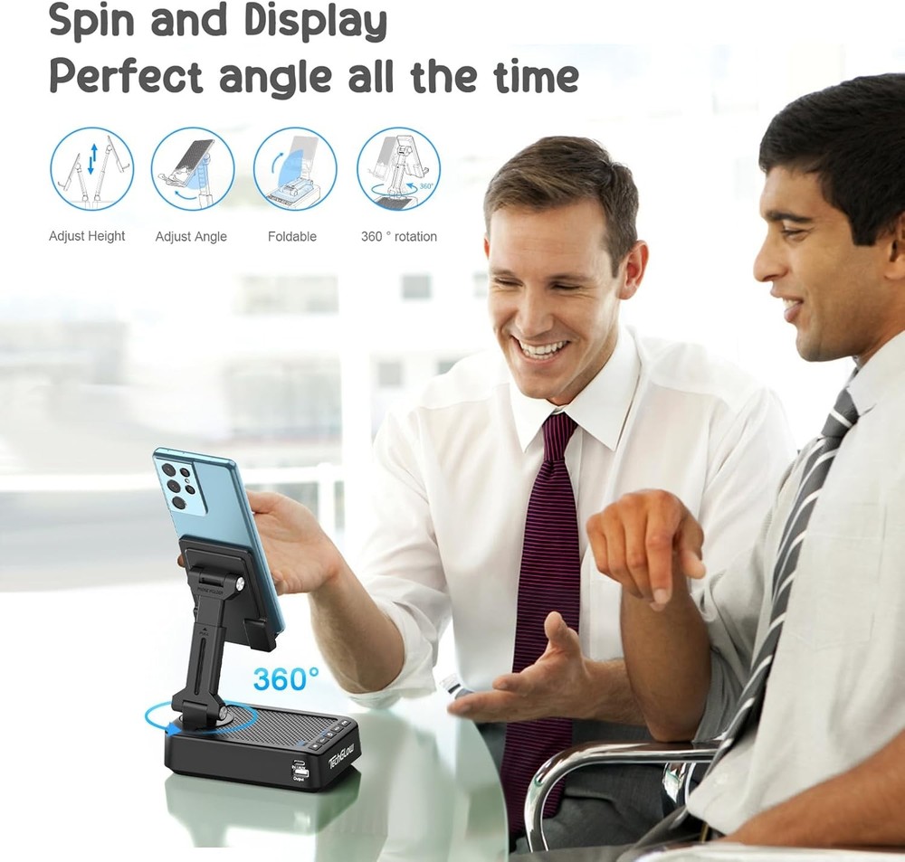 Foldable Cellphone Stand with Bluetooth Speaker Charging Function 360° Rotatable