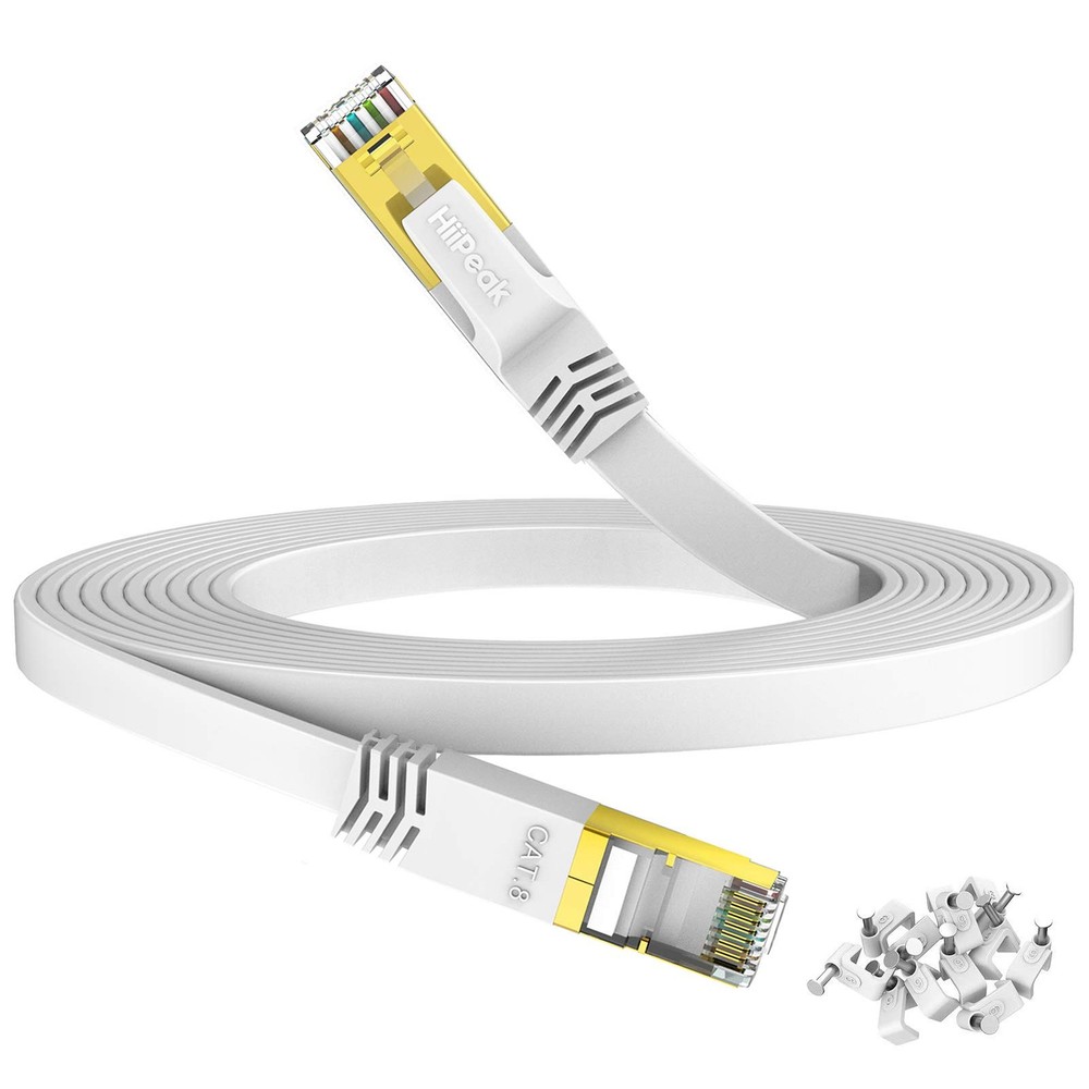 Cat 8 Ethernet Cable 15ft Flat High Speed LAN Patch Network Cord White