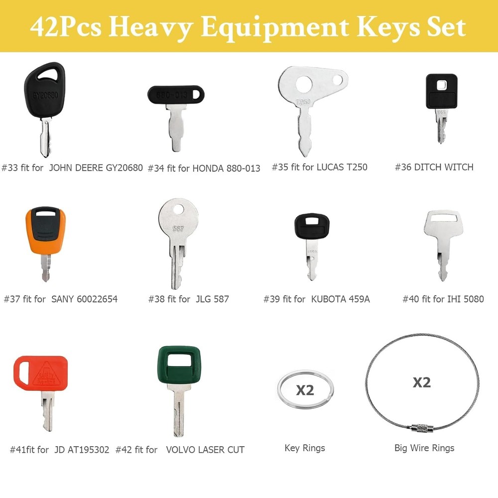 Heavy Equipment Key Set Construction Ignition Keys Excavator Loader Backhoe 42pc