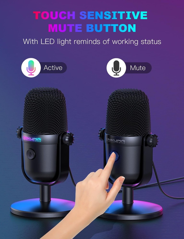 Gaming Microphone with Noise Cancellation & Mute Button, USB S, Black