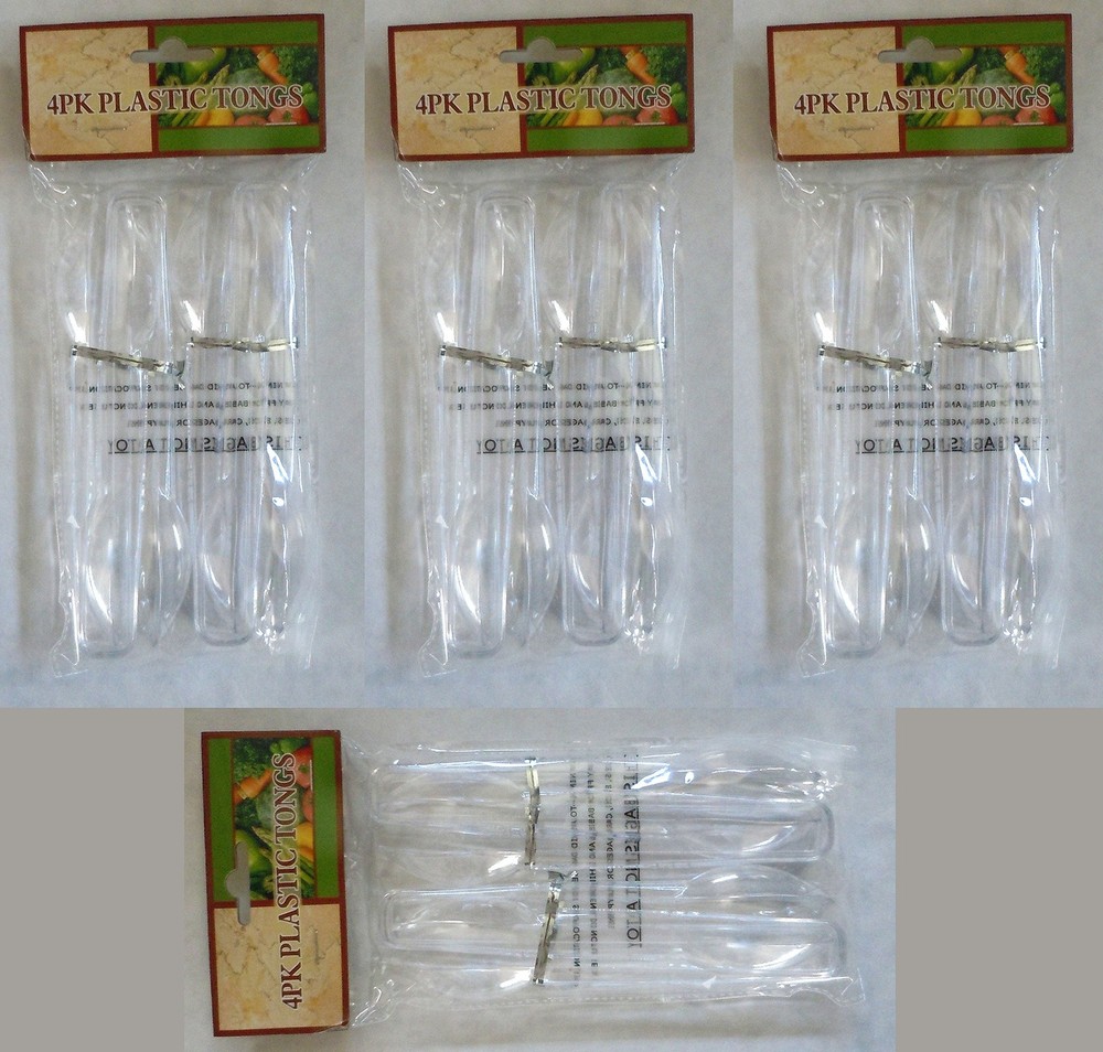 4 Pack Tongs, 6.5, Clear