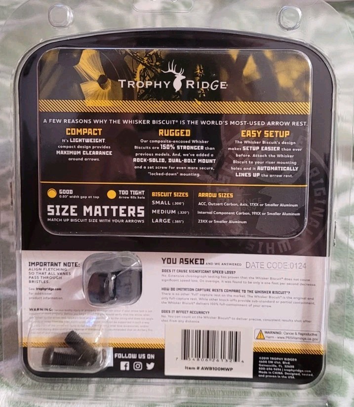 Trophy Ridge Whisker Biscuit Quick Shot Rest Medium