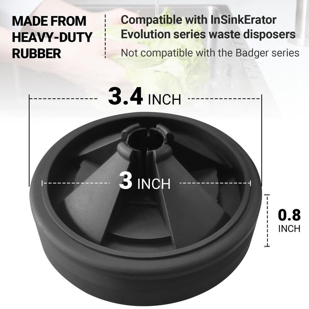 AR-PRO (2-Pack) Garbage Disposal Rubber Drain Insert - 3 Black Sink Baffle