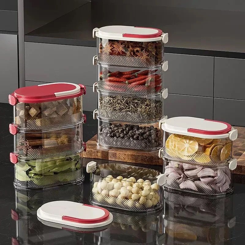 Octagonal Grid Multi-layer Sealed Spice Storage Box