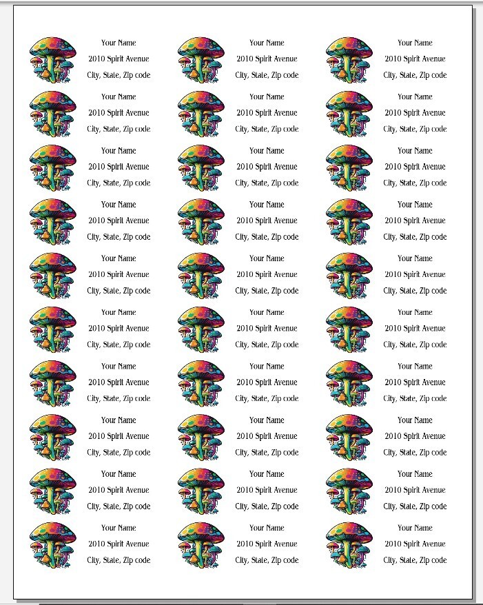 150 Mushrooms Trippy Psychedelic Fun Mailing Return Address Labels Personalized
